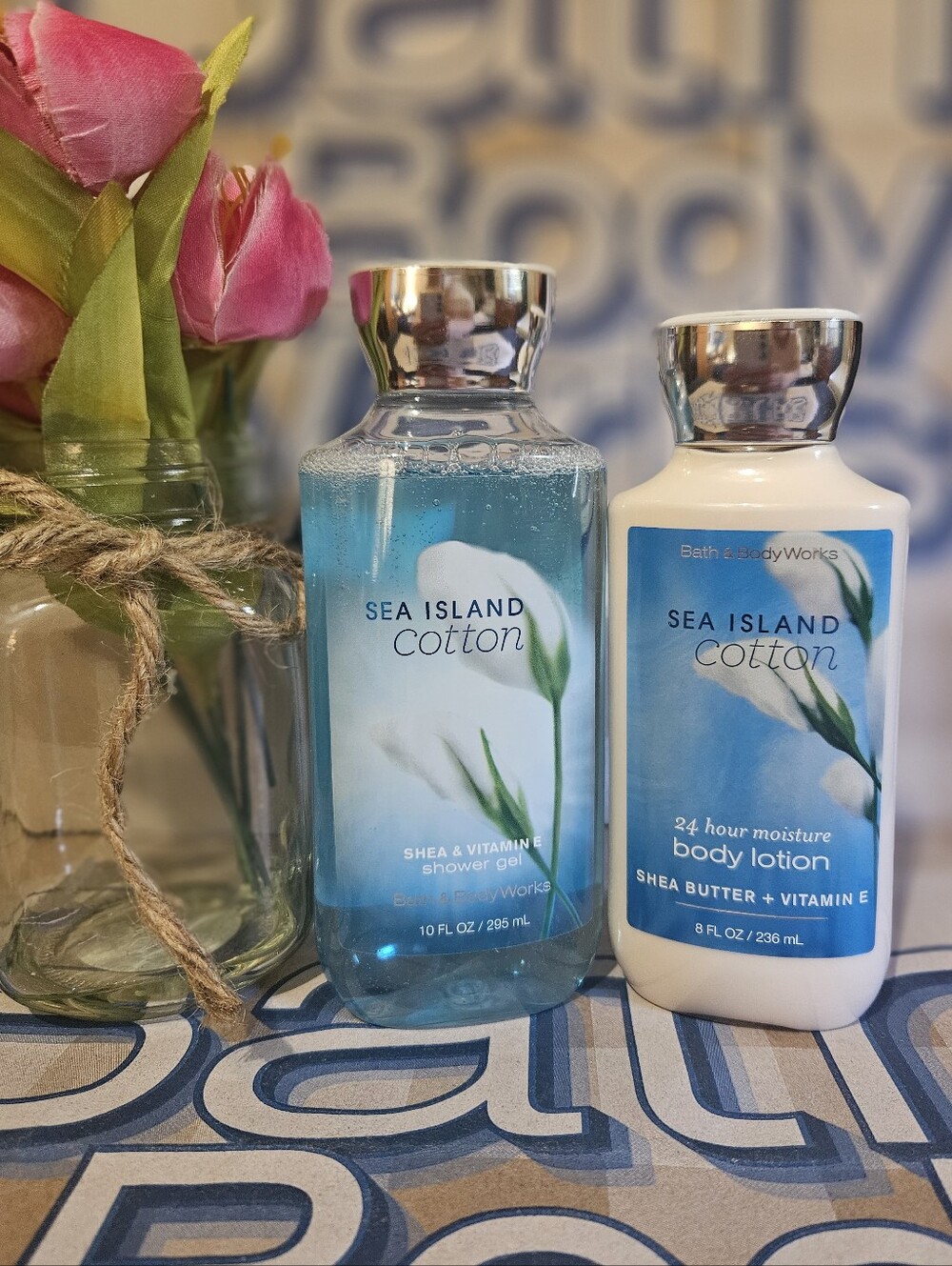 RARE & HTF Bath & Body Works Sea Island Cotton Bodycare Set - Blue, White